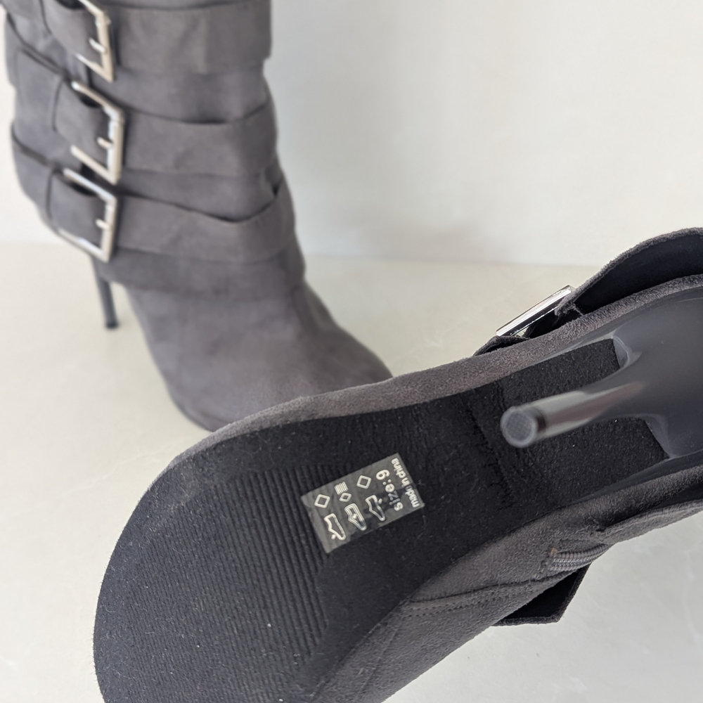 Michael Antonio Charcoal Heeled Boots with Buckle Accents - Picture 8 of 8